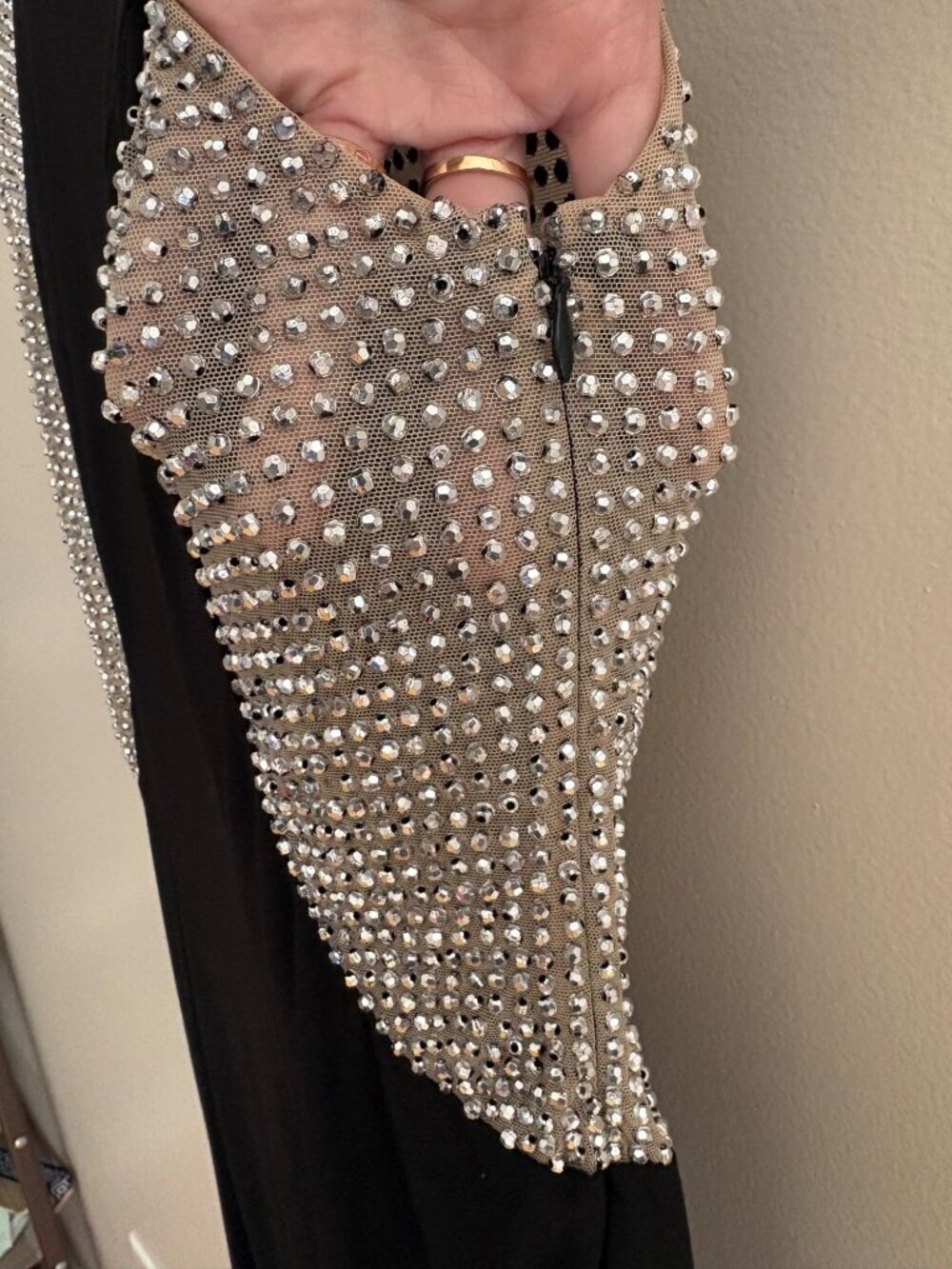 Xscape Caviar Rhinestone Illusion Gown Black Nude Formal Evening Dress Size 12 - Picture 5 of 13